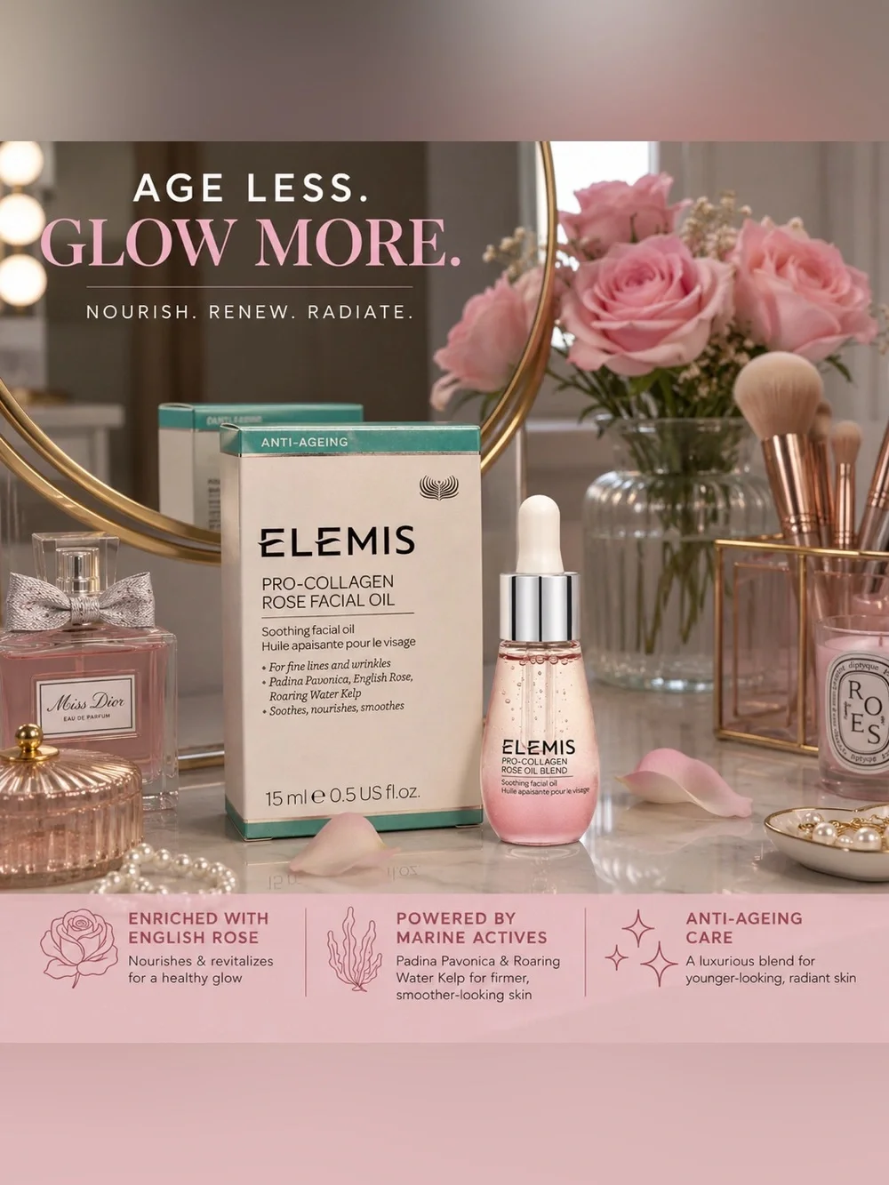 ☀️ELEMIS Pro-Collagen Rose Facial Oil Cream & Teal Packaging  NIB